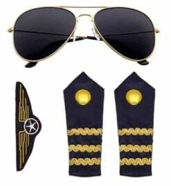 SET DE PILOTE AVIATEUR (Lunettes, épaulettes, Badge)