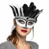 LOUP VÉNITIEN BLANC (Plumes Noires Et Blanches) -FêteMagique Soldes 00290a