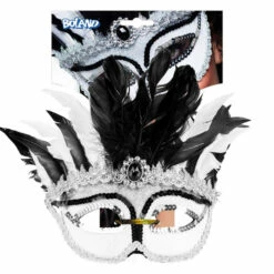 LOUP VÉNITIEN BLANC (Plumes Noires Et Blanches) -FêteMagique Soldes 00290pck