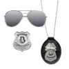 SET DE POLICE 3 PIÈCES (Lunettes, Badge, Plaque) -FêteMagique Soldes 01417