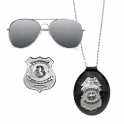 SET DE POLICE 3 PIÈCES (Lunettes, Badge, Plaque)