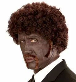 PERRUQUE PULP FICTION (Avec Moustaches Et Favoris) Perruque Afro En Boite