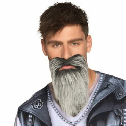 BARBE GRISE DE BIKER (Longue Barbe Adhésive)