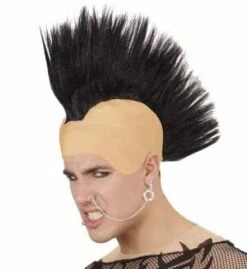 PERRUQUE GRANDE CRÊTE XL (Faux Crane Chauve Souple) Perruque Punk - Crête Noire