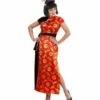 ROBE CHINOISE ROUGE (Robe Longue Avec Motifs) Tailles Adultes - Démo Vidéo -FêteMagique Soldes 0368 nc 0368 a