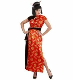 ROBE CHINOISE ROUGE (Robe Longue Avec Motifs) Tailles Adultes - Démo Vidéo