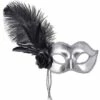LOUP VENISE BRILLANT (Masque Argent Et Perles) Plume Noire Et Rose Noire -FêteMagique Soldes 03887 nc 03887 a