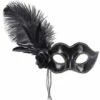 LOUP VENISE BRILLANT (Masque Noir Et Perles) Plume Noire Et Rose Noire -FêteMagique Soldes 03889 nc 03889 a
