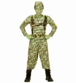 SOLDAT CAMOUFLAGE (Costume Musclé Et Casque) Tailles Enfants - Démo Vidéo