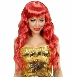 PERRUQUE ROUGE DE SIRÈNE (Perruque Brillante En Boite)