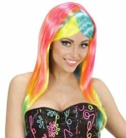 PERRUQUE FASHION NÉON (Multicolore Et Fluo) Perruque En Boite