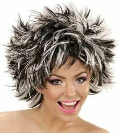 PERRUQUE STEAMY PUNK (Cheveux Noirs Et Blancs) Perruque En Boite
