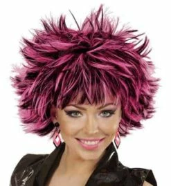 PERRUQUE STEAMY PUNK (Cheveux Noirs Et Roses) Perruque En Boite
