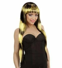 PERRUQUE FASHION RAYÉE (Bicolore Noire Et Jaune) Perruque En Boite