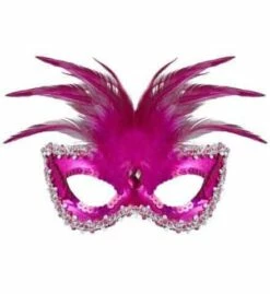 LOUP BARONNE A PLUMES (Masque Rose Avec Strass)