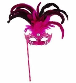 LOUP MARQUISE ROSE (Bâtonnet, Strass, Plumes)