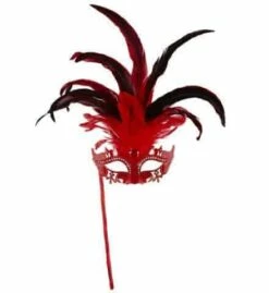 LOUP MARQUISE ROUGE (Bâtonnet, Strass, Plumes)