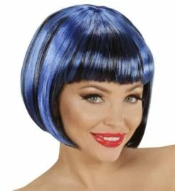 PERRUQUE FASHION STRIÉE (Bicolore Noire Et Bleue) Perruque En Sachet