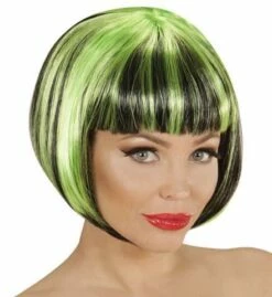 PERRUQUE FASHION STRIÉE (Bicolore Noire Et Verte) Perruque En Sachet