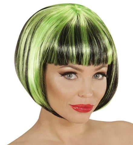 PERRUQUE FASHION STRIÉE (Bicolore Noire Et Verte) Perruque En Sachet 3 PERRUQUE FASHION STRIÉE (Bicolore Noire Et Verte) Perruque En Sachet