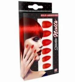 SET FAUX ONGLES STILETTO (Rouges Et Auto Adhésifs) Pack De 12 Faux Ongles