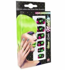 FAUX ONGLES NÉON A POIS (Ongles Néon Auto Adhésifs) Pack De 12 Faux Ongles