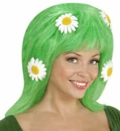 PERRUQUE MÈRE NATURE (Cheveux Verts Marguerites) En Sachet