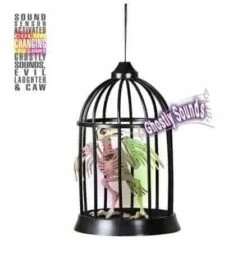CORBEAU SQUELETTE A LED (Cage Avec Son Et Lumière) Démo Vidéo - Taille 34 Cm