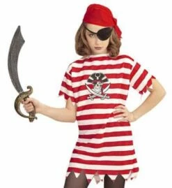 CHEMISE JEUNE FILLE PIRATE (T-shirt, Bandana, Cache-oeil) Taille 11-13 Ans - Démo Vidéo