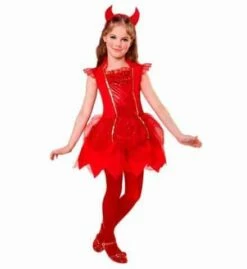 COSTUME PETITE DIABLESSE (Robe Rouge Et Cornes) Tailles Enfants De 2 à 13 Ans