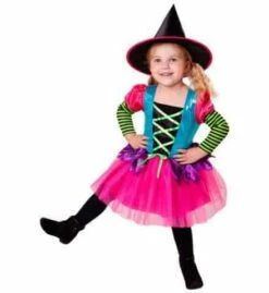 ROBE PETITE SORCIÈRE NÉON (Costume Couleurs Fluo) Tailles De 2 à 13 Ans
