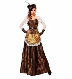 ROBE LONGUE STEAMPUNK (Robe, Ceinture, Chapeau) Tailles Adultes