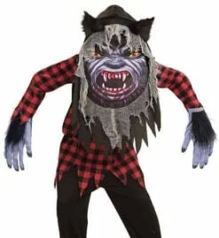 COSTUME LOUP GAROU (Masque Surdimensionné) Taille 11/13 Ans - Démo Vidéo