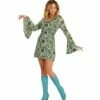 ROBE GROOVY ANNÉES 70 (Motifs Vagues Fun Vertes) Tailles Adultes - Démo Vidéo -FêteMagique Soldes 0887 nc 0887 a
