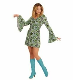 ROBE GROOVY ANNÉES 70 (Motifs Vagues Fun Vertes) Tailles Adultes - Démo Vidéo