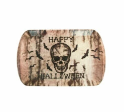 PLATEAU TÊTE DE MORT (Motif Happy Halloween) Rectangulaire 38 X 23 Cm