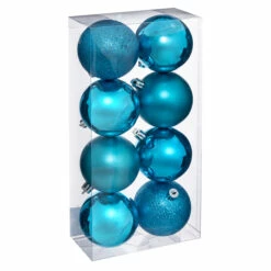 PACK BOULES TURQUOISES (Boules De Noel - 8 Pièces) Diamètre 7 Cm