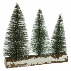 SAPINS DE TABLE SUR SOCLE (Décoration De Noel 22 Cm) Bûche + 3 Sapins