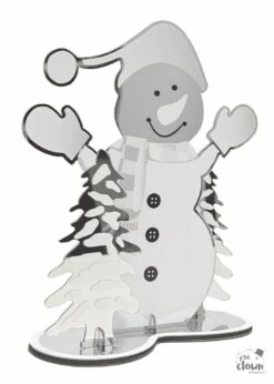 CENTRE DE TABLE DE NOEL (Bonhomme De Neige 20 Cm) Blanc Et Noir - Effet Miroir