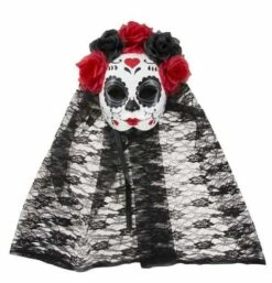 MASQUE JOUR DES MORTS (Masque Avec Un Voile Fleuri) Dia De Los Muertos