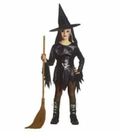 PETITE SORCIÈRE GOTHIQUE (Robe, Ceinture, Surbottes) Avec Chapeau - De 5 à 13 Ans