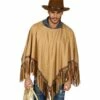 PONCHO DAIM MARRON (Indiens, Hippies, Seventies) Taille Unique - Démo Vidéo -FêteMagique Soldes 42931 nc 42931 a