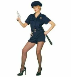 TENUE BLEUE DE POLICIÈRE (robe, Ceinture, Chapeau) Tailles Adultes