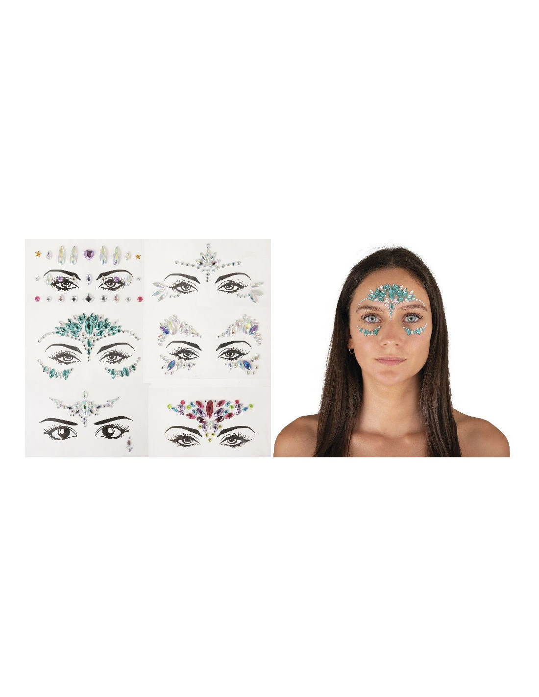 BIJOUX STRASS VISAGE (Pack 12 Pièces Pour Visage) 6 Modèles Assortis 3 BIJOUX STRASS VISAGE (Pack 12 Pièces Pour Visage) 6 Modèles Assortis