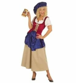 PAYSANNE DU MOYEN AGE (Robe Longue Avec Chapeau) Tailles Adultes