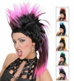 PERRUQUE PUNKETTE (Bicolore Et Crête - 6 Coloris) En Sachet