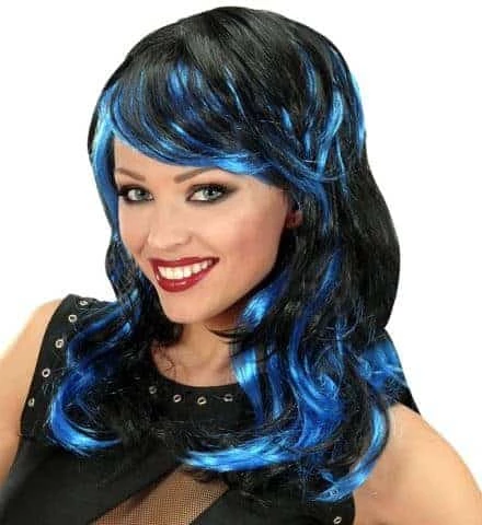 PERRUQUE BICOLORE STRIÉE (Cheveux Noirs Et Bleus) Perruque En Sachet 3 PERRUQUE BICOLORE STRIÉE (Cheveux Noirs Et Bleus) Perruque En Sachet
