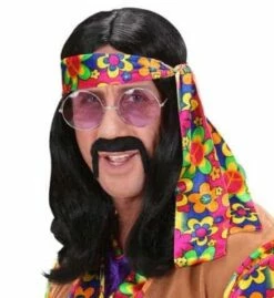PERRUQUE NOIRE HIPPIE (Perruque Longue Homme)