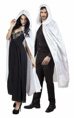 CAPE DE VAMPIRE VELOURS (Cape Blanche Avec Capuche) Taille 170 Cm
