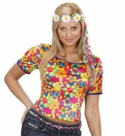 T-SHIRT FEMME HIPPIE (Matière Velours Avec Fleurs) Tailles Adultes